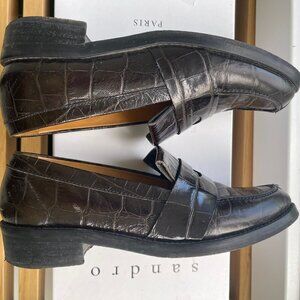 Sandro Paris Designer Leather Patent Loafers Burgundy Black - Size US 9